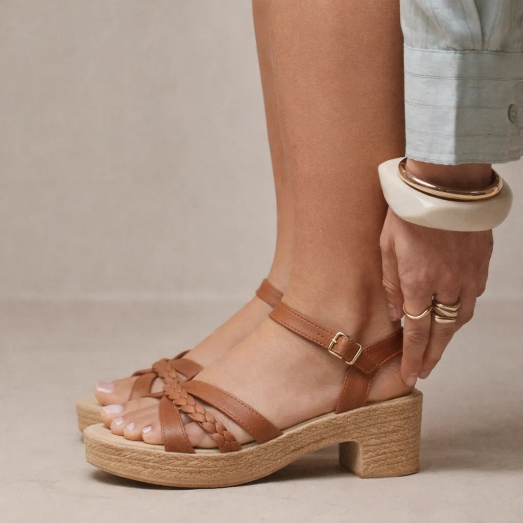Sandale plateforme tressée Olvera | Bride macramé et talon bloc