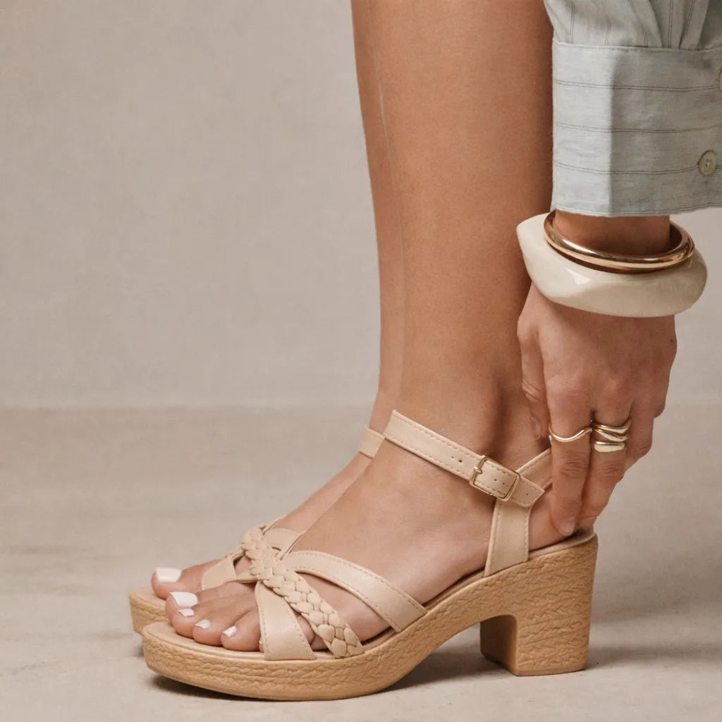 Sandale plateforme tressée Olvera | Bride macramé et talon bloc