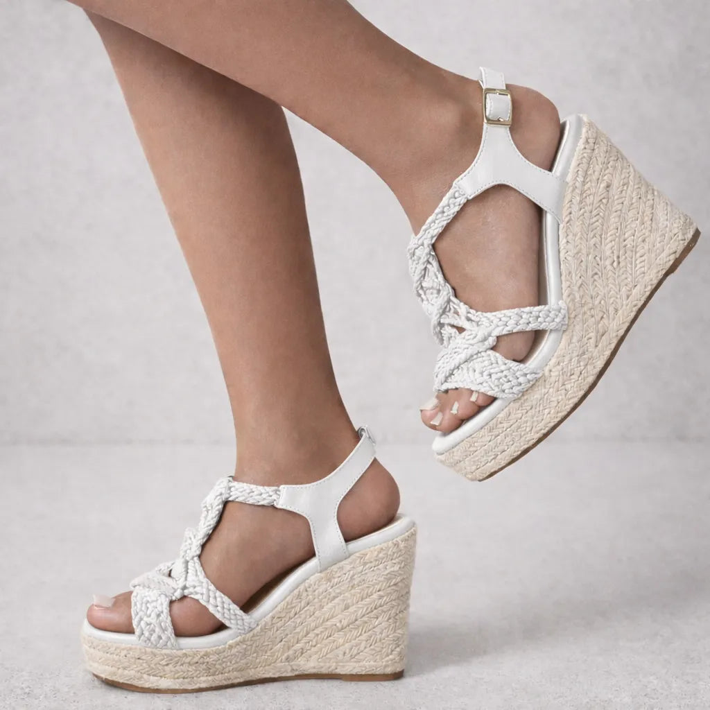 Sandale tressée femme Mikonos | Macramé compensée jute