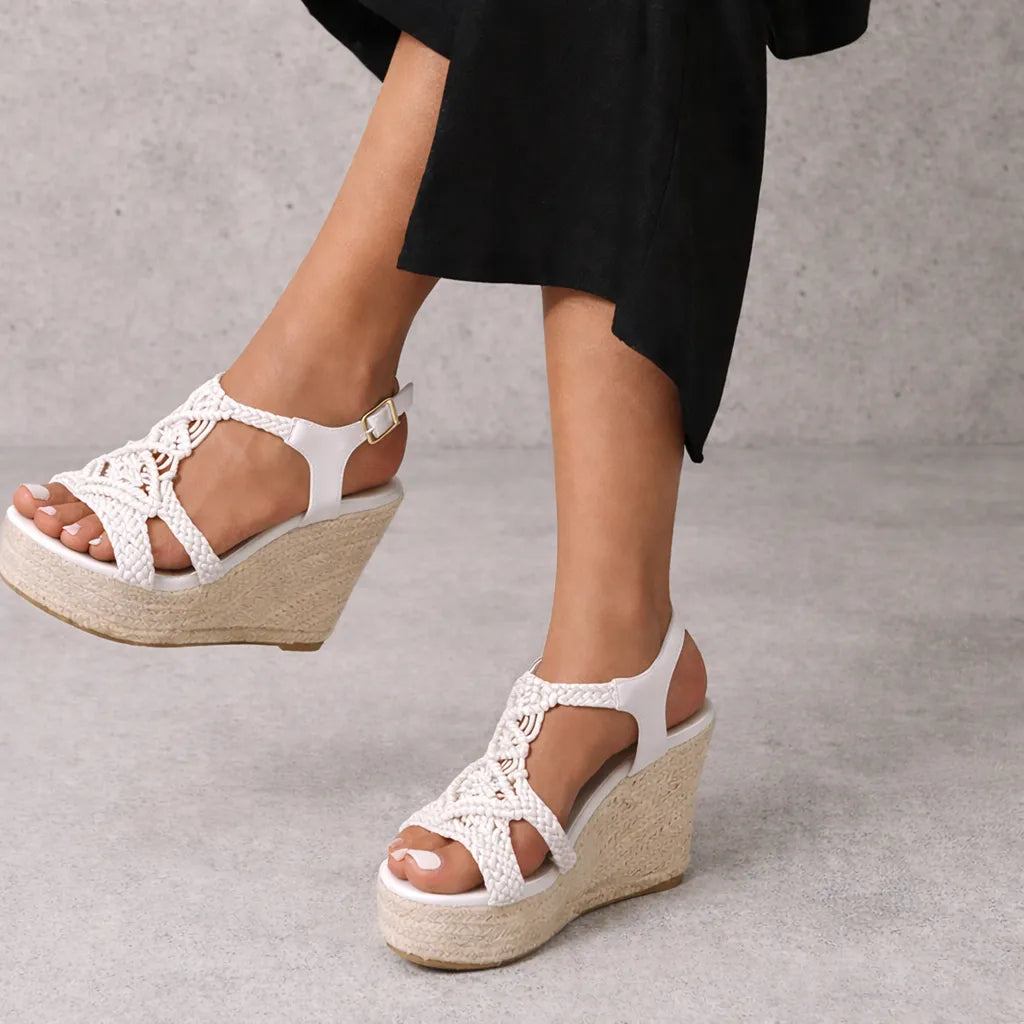Sandale tressée femme Mikonos | Macramé compensée jute