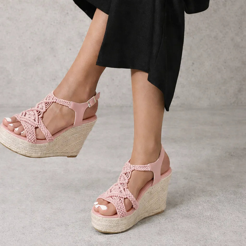 Sandale tressée femme Mikonos | Macramé compensée jute