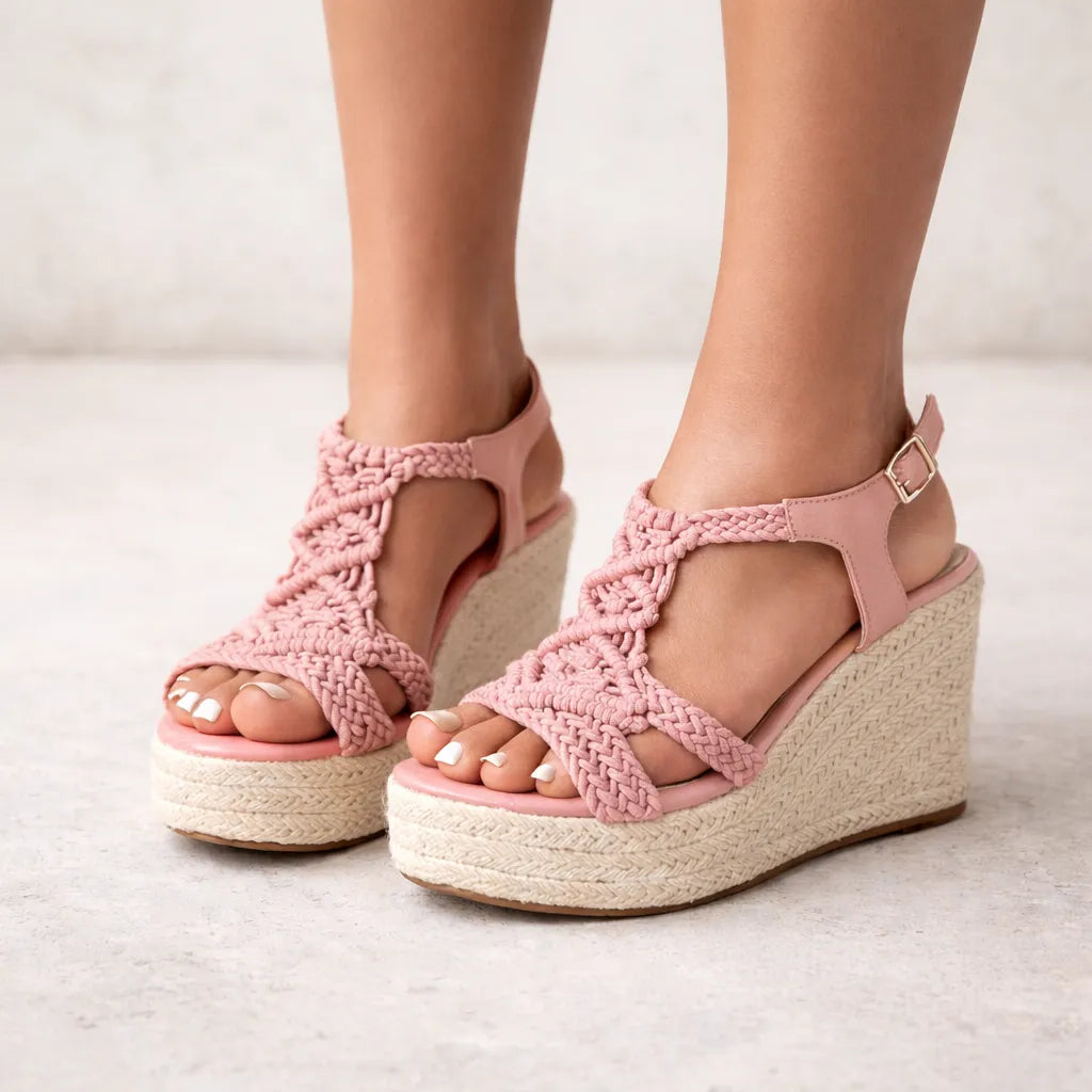 Sandale tressée femme Mikonos | Macramé compensée jute