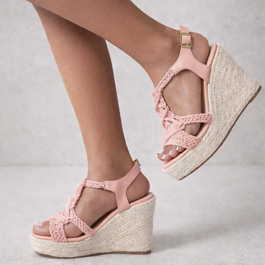 Sandale tressée femme Mikonos | Macramé compensée jute