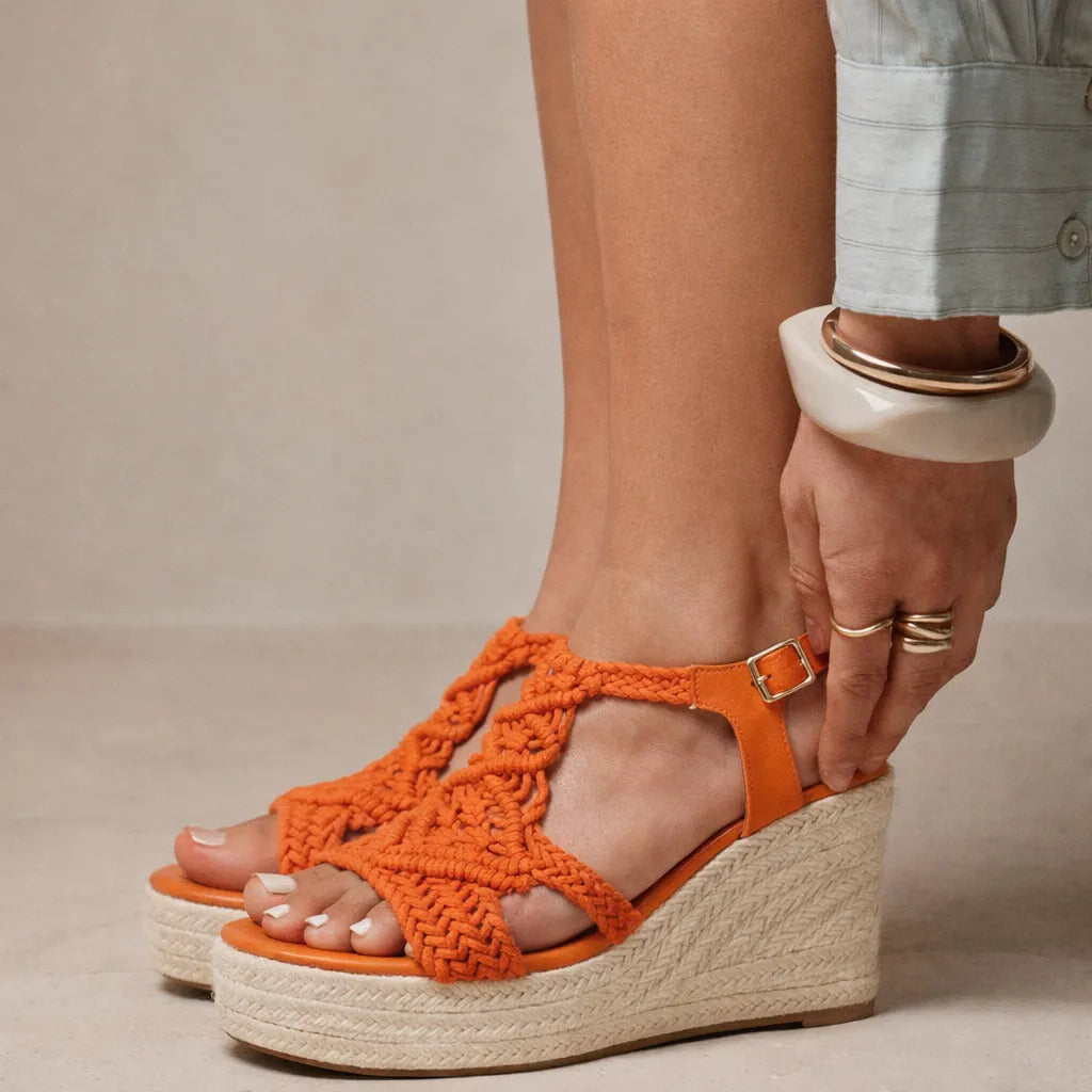 Sandale tressée femme Mikonos | Macramé compensée jute