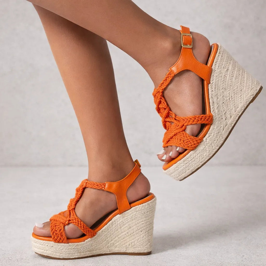 Sandale tressée femme Mikonos | Macramé compensée jute
