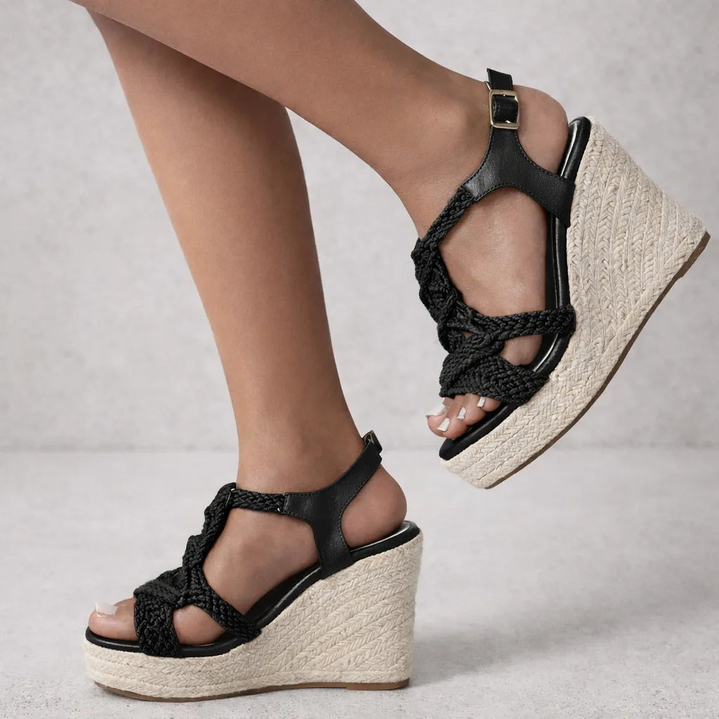 Sandale tressée femme Mikonos | Macramé compensée jute