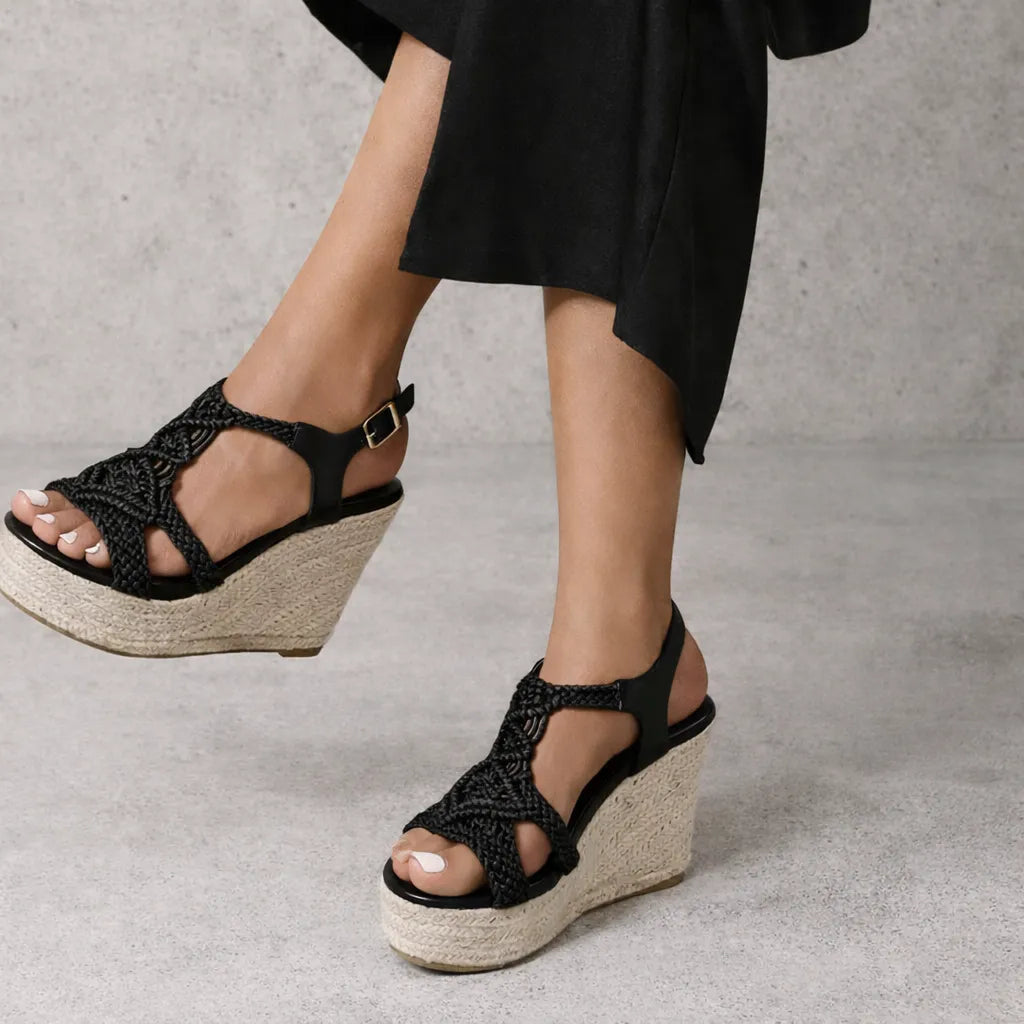 Sandale tressée femme Mikonos | Macramé compensée jute