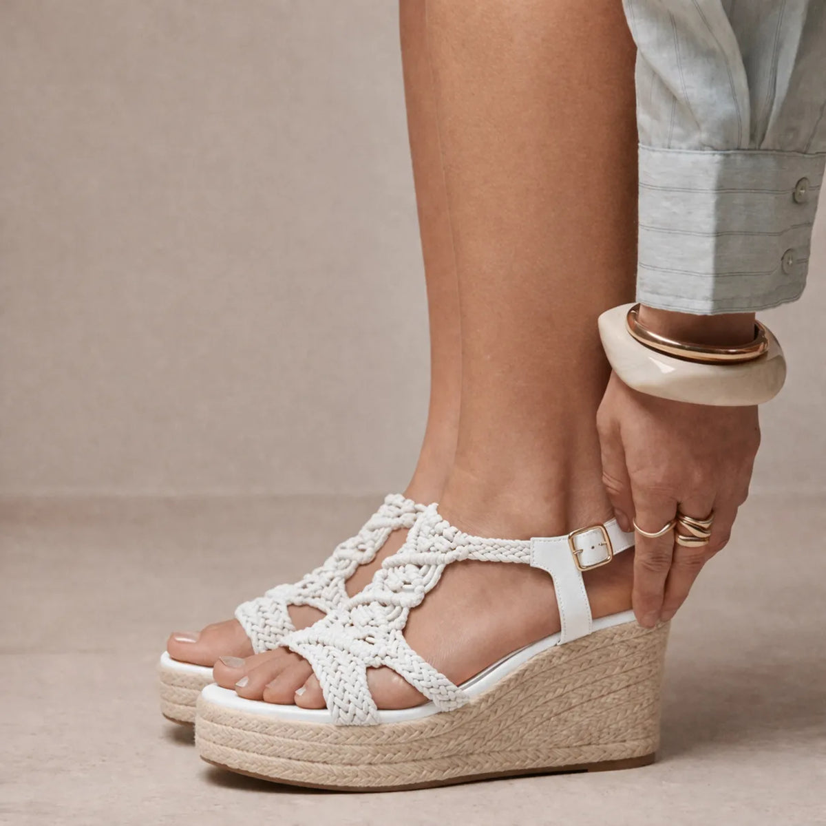 Sandale tressée femme Mikonos | Macramé compensée jute