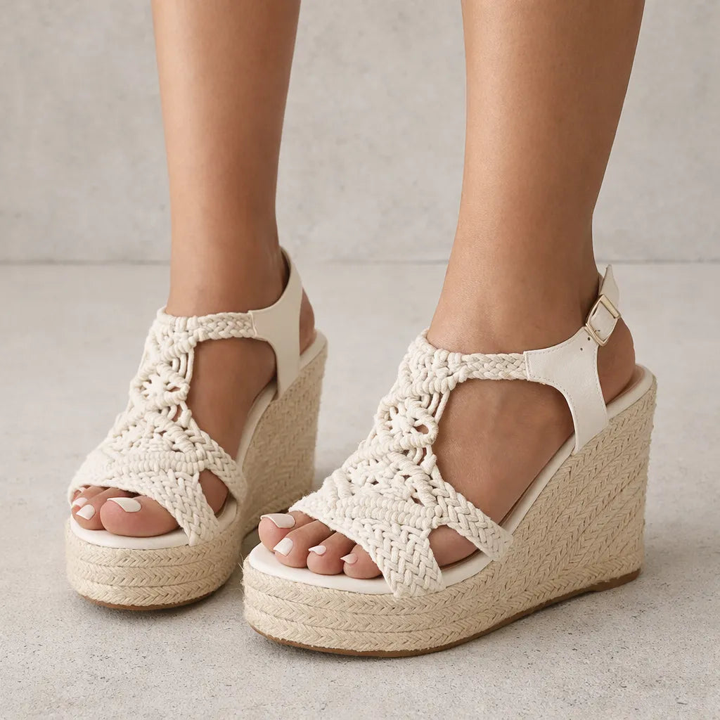 Sandale tressée femme Mikonos | Macramé compensée jute