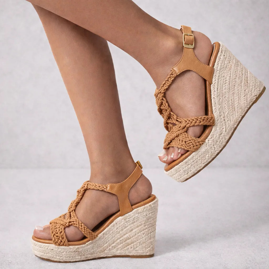 Sandale tressée femme Mikonos | Macramé compensée jute