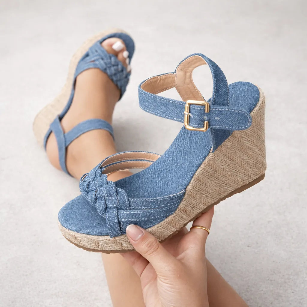 Sandale espadrille denim Havana | Brides tressées en X