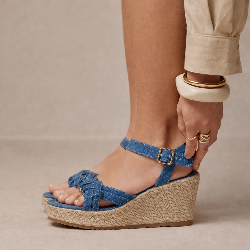 Sandale espadrille denim Havana | Brides tressées en X