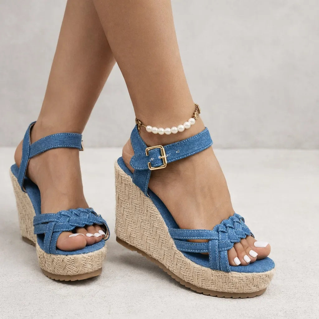 Sandale espadrille denim Havana | Brides tressées en X