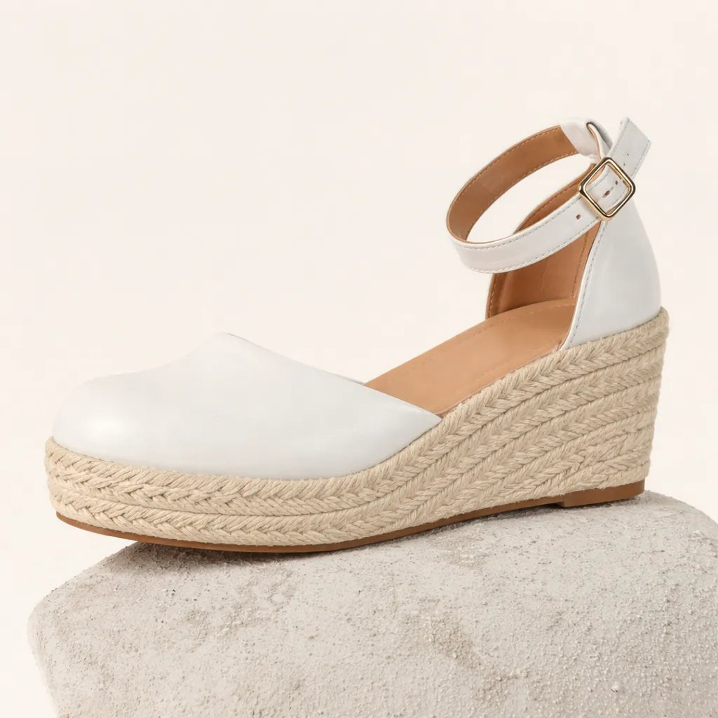 Sandale compensée bout fermé Riviera | Cuir lisse jute